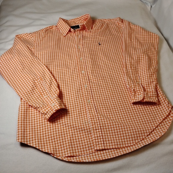 Ralph Lauren Orange/White Classic Fit Gingham Oxford Button Down (Brown Pony) XL - Picture 3 of 10